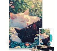 Chats endormis dans Le Jardin Puzzle de 1000 pièces pour Adultes Jeu de réflexion et de détente Design apaisant Cadeau saisonnier 50x75cm