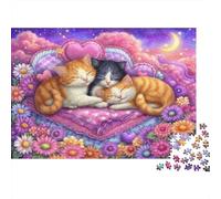 Chats endormis dans Un lit de Fleurs 1000 Piece Picture Puzzle Adults and Children Animaux Cadeau Moment De Calme Décoration De La Maison Entraînement Cérébral 70x50cm/1000pcs