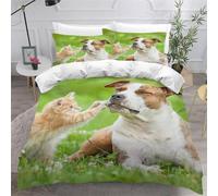 Chats et Chiens Housse de Couette 160x200 Parures de Lit 1 Personne Imprimé 3D Microfibre Douce Animaux Mignons et Animaux de Compagnie Housses Couette avec 2 Taies d'oreiller et Fermeture h.4701