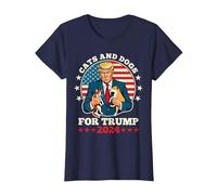 Chats et Chiens pour Trump 2024 Drapeau américain Trump Lover USA T-Shirt, Femme, Bleu Marine, M