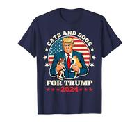 Chats et Chiens pour Trump 2024 Drapeau américain Trump Lover USA T-Shirt, Homme, Bleu Marine, M