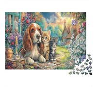 Chats et Chiens Puzzle 1000 Pièces Adulte Enfants Dès 14 Ans Compagnons de Jardin Qualité Supérieure Classique Cadeau De Fête Jeu De Famille Intéressant 38x26cm/1000pcs