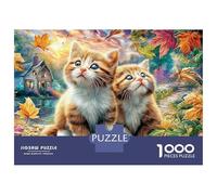 Chats et Lapins en Jardinage au Coucher du Soleil Kittens dans Le Jardin Floral Vivant Puzzle 1000 Pièces Jeu Éducatif Défi Jouets De Décoration Familiale pour Adultes Et Enfants 70x50cm/1000pcs