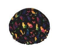 Chats Et Papillons Aquarelle Dégradée Bonnet De Douche Femme Élastique Bonnet De Bain Confortable Charlotte Cheveux Pour Salon Soins Capillaires Voyage