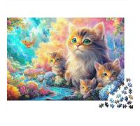 Chats, Fleurs, Papillons dans Un Paysage Vivant et rêveux Puzzle De 1000 Pièces Chat Mignon Idéal pour Le Plaisir Familial, Adultes Et Enfants 38x26cm/1000pcs
