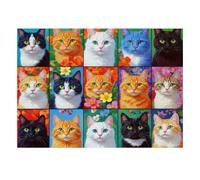 Chats Fleurs Portraits 1000 Pièces Mini Puzzle pour Famille Structure | 38x26cm Carton Décoration Bureau Découpe Précise Détente D'esprit