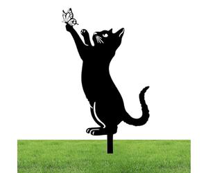 Chats Garden Plugs - Chat en métal noir pour décoration extérieure | Chat gartendeko fait de | figurine chat pour jardin balcon terrasse | Figurine de chat résistante aux intempéries animalerie