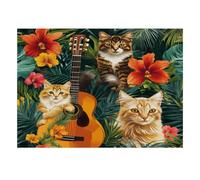 Chats Guitare Fleurs Puzzle Mini 1000 Pièces pour Adultes