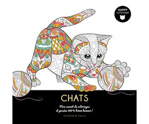 Chats - Happy coloriage: Mon carnet de coloriages & messages 100 % bonne humeur !