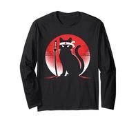 Chats Japonais pour Amoureux des Chats rétro Cool Combat Ninja Cat Fighter Manche Longue