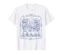 Chats Lecteurs en Bibliothèque | Motif Toile Bleue T-Shirt