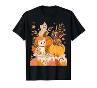 Chats Mignons d'halloween avec des citrouilles Rétro et T-Shirt Graphique avec Valeur, Homme, Noir, XL