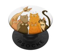 Chats Mignons et drôles de Dessins animés Humoristiques pour Les Amoureux des Chats PopSockets PopGrip Adhésif