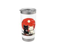 Chats mignons mangeant des sushis avec soleil japonais Gobelet isotherme en acier inoxydable double paroi