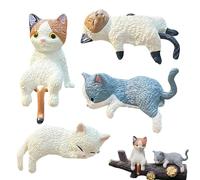 Chats miniatures, figurines de tableau de bord,4X statues d'écran figurines de chat endormi | Décor drôle de moniteur d'ordinateur, ornements de rétroviseurs, Figurines de collection pour la maison
