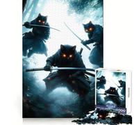 Chats Ninjas avec épées Puzzle Difficile pour Adultes 1000 pièces Stimulation de la mémoire Loisirs faciles Assemblage d'image Cadeau Artistique (38x52cm)