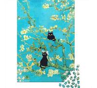 Chats Noirs Casse-tête Branches Fleuries 1000 Pièces Papier Recyclé pour Adultes - Jeu de Famille Extrêmement Difficile, Cadeau Anniversaire 38x26cm/1000pcs