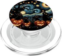 Chats Noirs effrayants Halloween Citrouille Nuit étoilée PopSockets PopGrip pour MagSafe