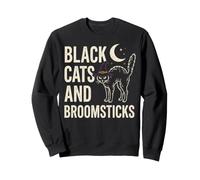 Chats Noirs et bâtons de Balai sorcière Motif Halloween Sweatshirt