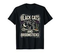 Chats Noirs et bâtons de Balai sorcière Motif Halloween T-Shirt