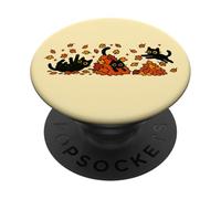 Chats Noirs Jouant dans Les Feuilles d'automne PopSockets PopGrip Adhésif
