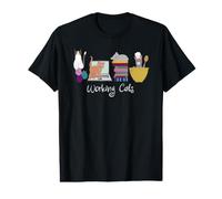 Chats Qui travaillent : pelotes de Laine, Ordinateur Portable, Livres, Texte Blanc de Cuisine T-Shirt Graphique avec Valeur