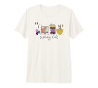 Chats Qui travaillent : pelotes de Laine, Ordinateur Portable, Livres, Texte Noir de Cuisine T-Shirt Haut de Gamme