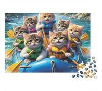 Chats Rafting Aventure 1000 Pièces Puzzle Adulte Carton Épais Anti-Stress Difficile pour Experts pour Collectionner Livraison Rapide 52x38cm/1000pcs