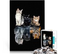 Chats Réflexion Ami Puzzle pour Adultes 1000 pièces Séjour Anti-Stress pour Tuer Le Temps Cadeau d'anniversaire, Cadeaux 38x26cm