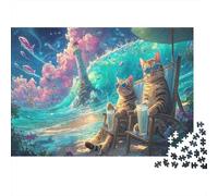 Chats se détendant sur la Plage 1000 Piece Picture Puzzle Adults and Children Pet Cadeau Moment De Calme Décoration De La Maison Entraînement Cérébral 70x50cm/1000pcs
