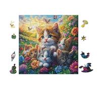 Chats Sitting Together 100 Pieces Casse-tête Adolescent en Voitureton Rigide Difficulté Moyenne Activité ÉduChative Cadeau Fête des Mères Haute Qualité Premium 28x28cm