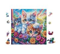 Chats Sitting Together 100 Pieces Casse-tête Débutant en Voitureton Épais Facile Apprentissage Loisir Créatif Activité Hommeuelle Décoration Murale Cadeau Saint Valentin 28x28cm
