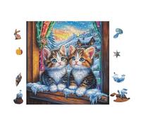 Chats Sitting Together 100 Pièces Puzzle Adulte en Voitureton Rigide Haute Qualité Difficile Niveau Expert Anti-Stress Jeu De Société Idée Cadeau Anniversaire Premium 28x28cm