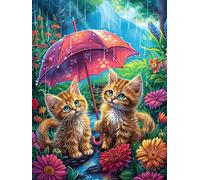 Chats sous un parapluie dans un jardin fleuri 1000 Pièces Puzzle Famille En Carton Sans Déformation Rêve magique de science-fiction Difficulté Moyenne Activité Familiale Anti-Stress Jeu De Société Soi