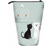 Chats Télescopique Crayon Papeterie Cas Stylos Boîte De Rangement avec Fermeture Éclair pour Femmes Hommes Garçons Filles I Like You Chaton Animal Mignon Dessin Animé Coeur Amour Couple Animal Romant