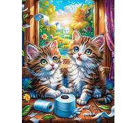 Chats tigrés dans une pièce douillette 1000 Pieces Casse-tête Personne Âgée En Carton Anti-Déchirure Rêve magique de science-fiction Facile Débutant Thérapie Occupationnelle Anti-Stress Petit Prix 100