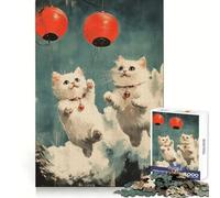 Chats Volant avec des lanternes Puzzle Adulte 1000 pièces Jeu de mémoire et de Relaxation Bords Nets Cadeau créatif (50x75cm)