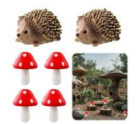 ChAuas 6 Pièces Accessoires de Jardin Féérique, 2 Hérissons et 4 Champignons en Résine, Décoration Miniature pour Plante en Pot, Figurines de Décoration de Jardin en Résine Animaux Miniatures