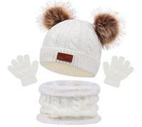 Chaud écharpe et Gants Bonnet Ensemble pour Enfants, Enfant Hiver Tricoté Tour de Cou Chaud Bébé Gants Bonnet, Hiver Accessoires Ensemble Set de 3 Pièces, pour Fille Garçon 1-6 Ans (Blanc)