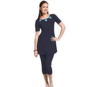 Chaud Nouveau Musulman Maillots de Bain Islamique Femmes Court Manche Fleur Modeste Maillot de Bain Tenue de Plage Burkini Dame Téméraire Garde Surfant Costume (3XL, B)