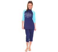 Chaud Nouveau Musulman Maillots de Bain Islamique Femmes Court Manche Fleur Modeste Maillot de Bain Tenue de Plage Burkini Dame Téméraire Garde Surfant Costume (3XL, F)