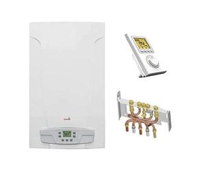 Chaudière Gaz BasNox Luna ST Blue Chappée 24 kW/Cheminée Complète (Douilles + Dosseret) avec Thermostat Filaire