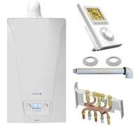 Chaudière Gaz Murale Condensation Accea Chappée 25 kW Complète (Ventouse + Douilles + Dosseret) avec Thermostat Filaire Blanc