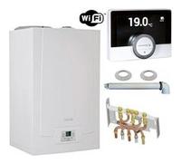 Chaudière Gaz Condensation MPX BIC De Dietrich 33 kW Complète (DOSSERET + DOUILLES + VENTOUSE) avec thermostat connecté Gris