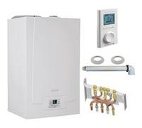 Chaudière Gaz Condensation MPX BIC De Dietrich 33 kW Complète (DOSSERET + DOUILLES + VENTOUSE) avec thermostat filaire Gris