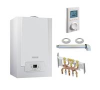 Chaudière Gaz Condensation MPX MI Slim De Dietrich 29 kW Complète (DOSSERET + DOUILLES + VENTOUSE) avec thermostat filaire Gris G