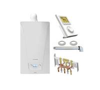 Chaudière Gaz Murale Condensation Accea Chappée 25 kW Complète (Ventouse + Douilles + Dosseret) avec Thermostat Filaire Blanc