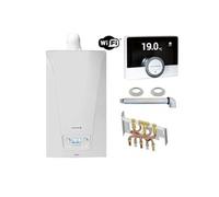 Chaudière Gaz Murale Condensation Accea Chappée 29 kW Complète (Ventouse + Douilles + Dosseret) avec Thermostat Connecté Blanc