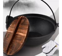 Chaudron Avec Couvercle Et Poignée En Bois, Marmite En Fonte Pour Cuisson Au Charbon De Bois Dans La Cheminée, Four Hollandais Pour Camping En Plein Air, Noir(Diameter 18cm)
