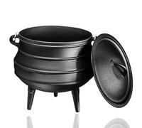 Chaudron avec couvercle et poignée, marmite en fonte avec 3 longs pieds pour cuisiner au charbon dans une cheminée, cuisiner en plein air ou en camping, noir(9L)